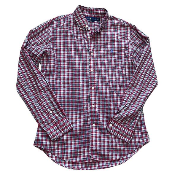 Ralph Lauren Men's M Slim Fit Red Green Plaid Long Sleeve Button Down Shirt - Picture 1 of 5